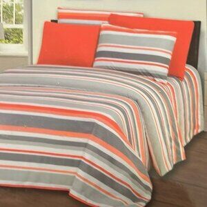 Hotel at home 3pc Quilt set Queen Stripes shades of orange